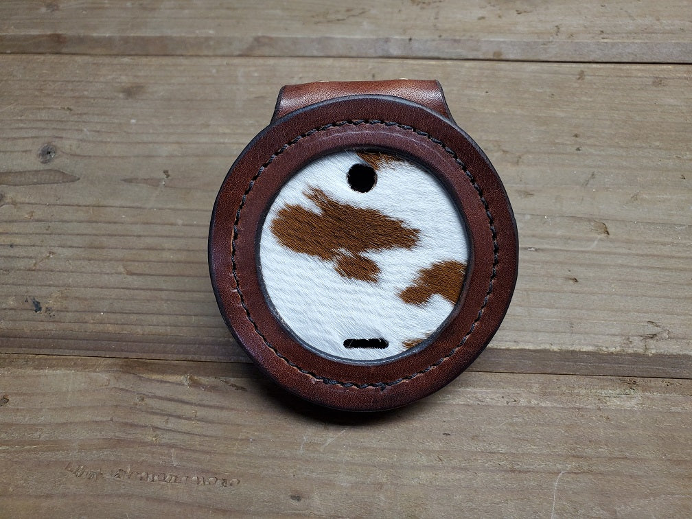 Brown and White Cowhide SASS badge holder