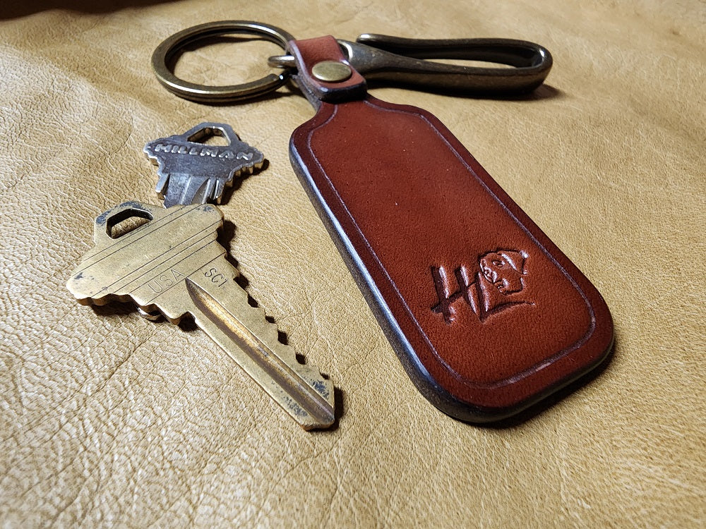 Hook Leather Keyfob, Leather Keychain by Hellhound Leather Co Nickel Plate