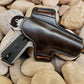 Dark brown 1911 pancake holster in a luxuriously smooth leather. 