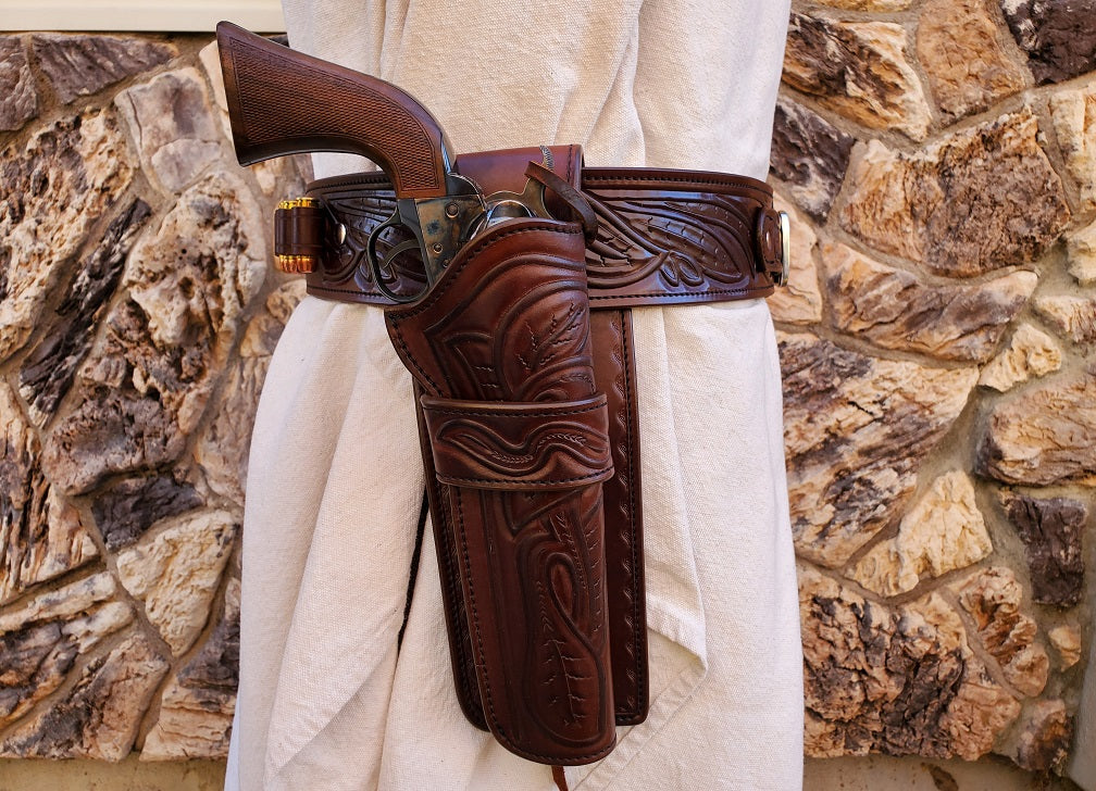 Western cowboy gun shop belt holster rig